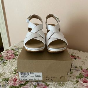 Clarks Wedges White Annabel Pearl 6.5, New in box